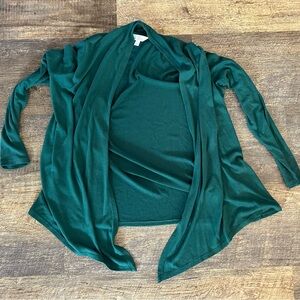 Market & Spruce Green Cardigan Size 1X Open Front Long Lightweight Layer